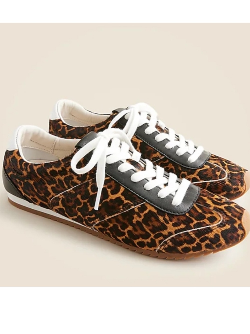 J. Crew Leopard-Print Lace-Up Sneakers in Brown and White